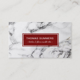 Tarjeta De Visita Énfasis rojo oscuro de mármol blanco