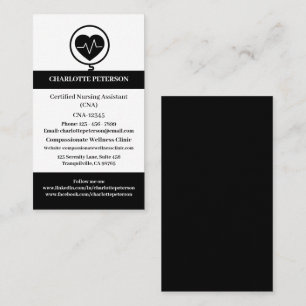 Tarjeta De Visita Enfermera CNA Moderna en Blanco y Negro