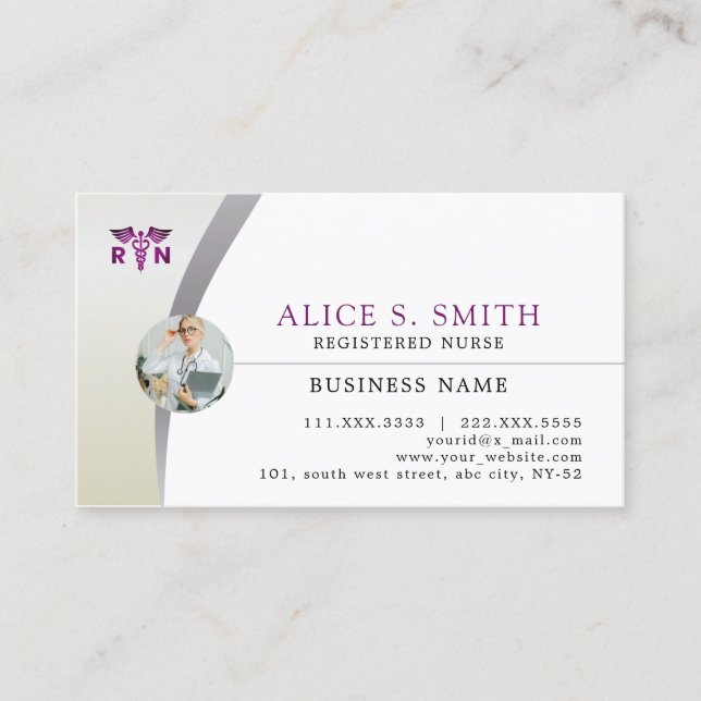Tarjeta De Visita Enfermera con logotipo y foto de RN (Anverso)