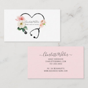 Tarjeta De Visita Enfermera de atención domiciliaria Flor Stethoscop