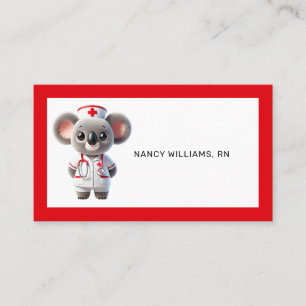 Tarjeta De Visita Enfermera de osito de Koala con estetioscopio rojo