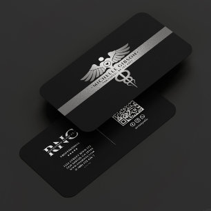 Tarjeta De Visita Enfermera de viajes moderna Caduceus Black Silver