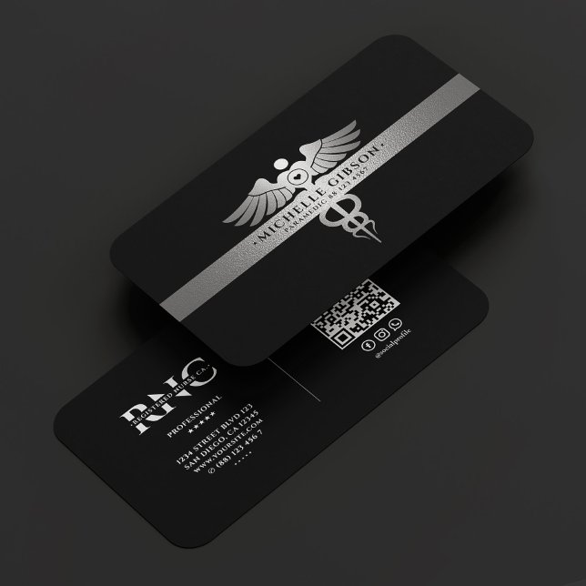Tarjeta De Visita Enfermera de viajes moderna Caduceus Black Silver (Modern Travel Nurse Caduceus Black Silver Business Card
☆★
☆★
☆★
☆★
☆★
(35653)
 | 
)