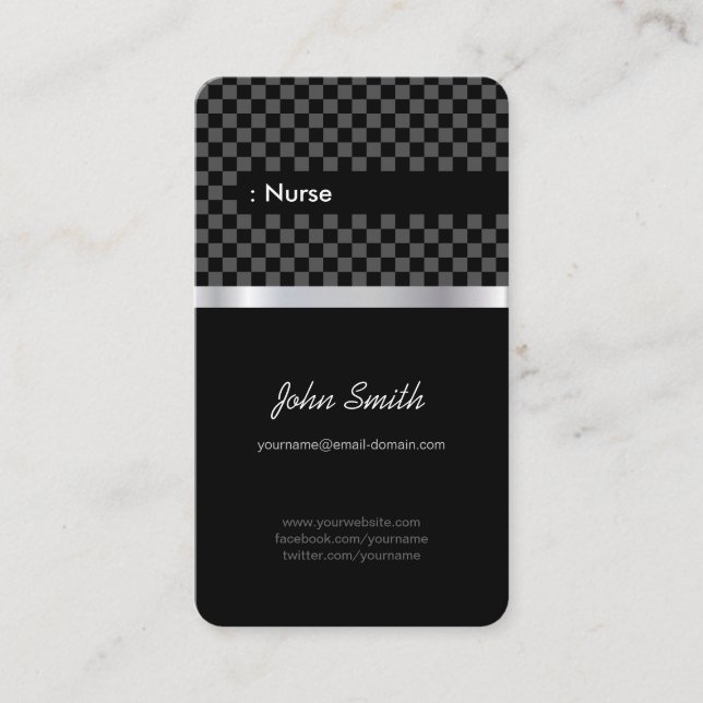 Tarjeta De Visita Enfermera - Elegante negro revisado (Anverso)