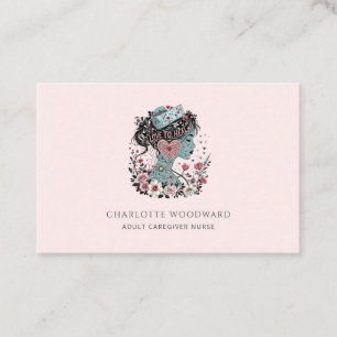 Tarjeta De Visita Enfermera Floral Ilustrada Rosa Rubor