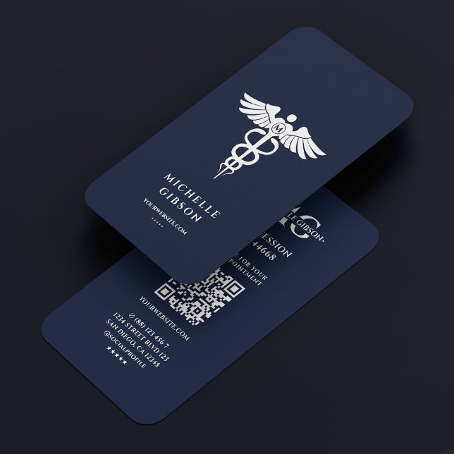 Tarjeta De Visita Enfermera médica Caduceus Oscuro Marina Azul Moder (Medical Nurse Caduceus Dark Navy Blue Modern Business Card
)