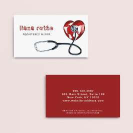 Tarjeta De Visita Enfermera Médica de Salud Stethoscope Corazón Rojo
