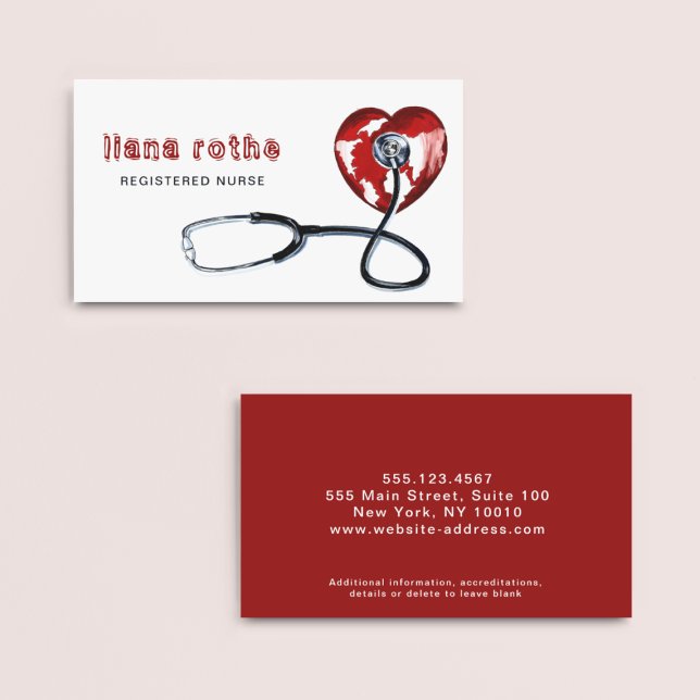 Tarjeta De Visita Enfermera Médica de Salud Stethoscope Corazón Rojo (Subido por el creador)