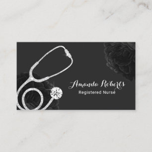Tarjeta De Visita Enfermera médica elegida Floral negra