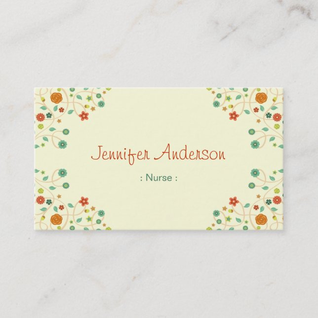 Tarjeta De Visita Enfermera - Moda Naturaleza Elegante (Anverso)