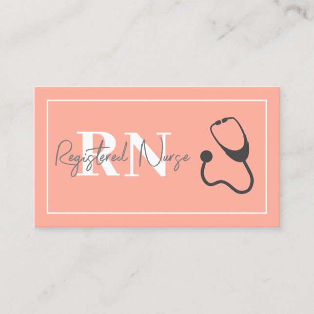Tarjeta De Visita Enfermera moderna Stethoscope Coral Peach Profesio (Anverso)