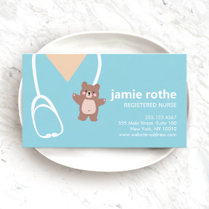 Tarjeta De Visita Enfermera pediátrica Blue Teddy Bear Scrubs