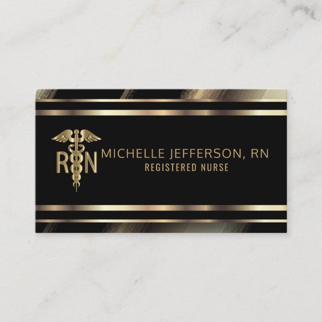 Tarjeta De Visita Enfermera profesional en oro y negro (Anverso)