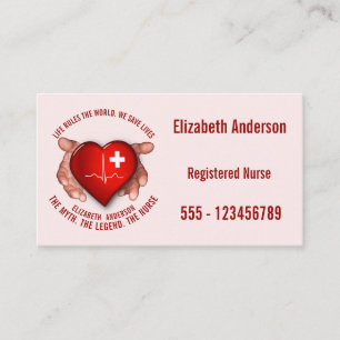 Tarjeta De Visita Enfermera registradoa con el corazón rojo en mano