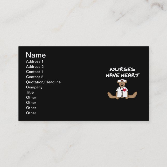 Tarjeta De Visita Enfermeras de Oso con camisetas y regalos para el  (Anverso)