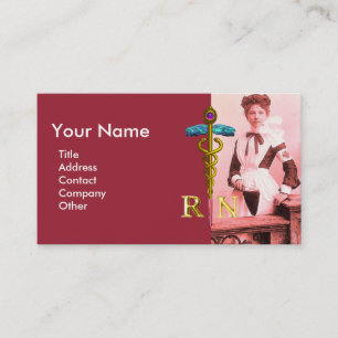 Tarjeta De Visita ENFERMERÍA DE VINTAJE y Caduceus de Oro NR Emblem