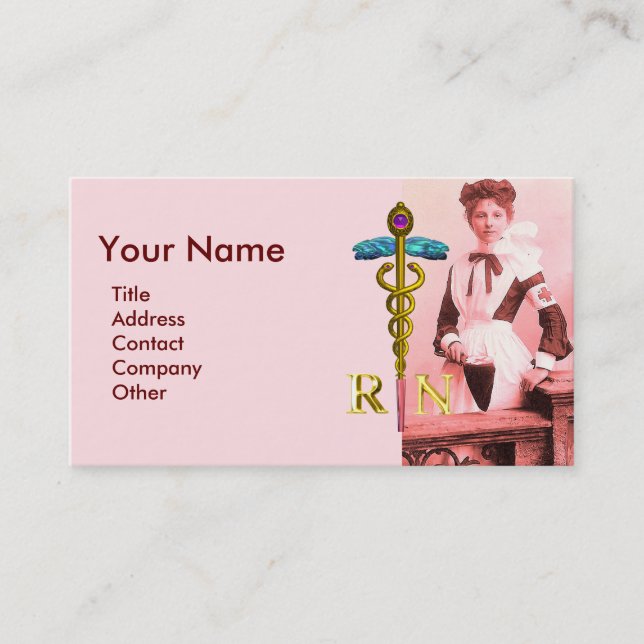Tarjeta De Visita ENFERMERÍA DE VINTAJE y Caduceus de Oro NR Emblem (Anverso)