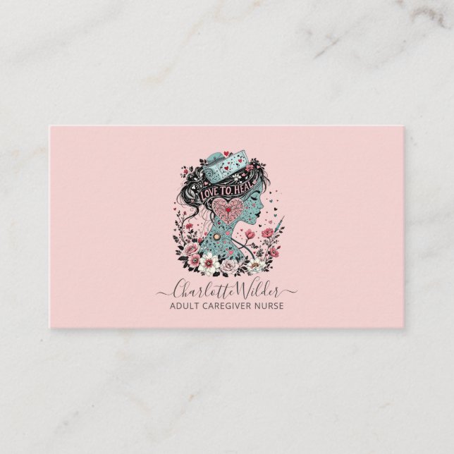 Tarjeta De Visita Enfermero Adulto Cuidador Dusty Pink (Anverso)