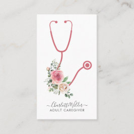 Tarjeta De Visita Enfermero Adulto Cuidador Estetoscopio Floral