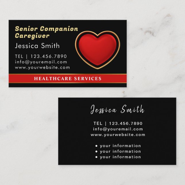 Tarjeta De Visita Enfermero Cuidador Elegante Médico Negro (Anverso / Reverso)