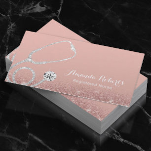 Tarjeta De Visita Enfermero Cuidador Elegante Rosa Médico Oro