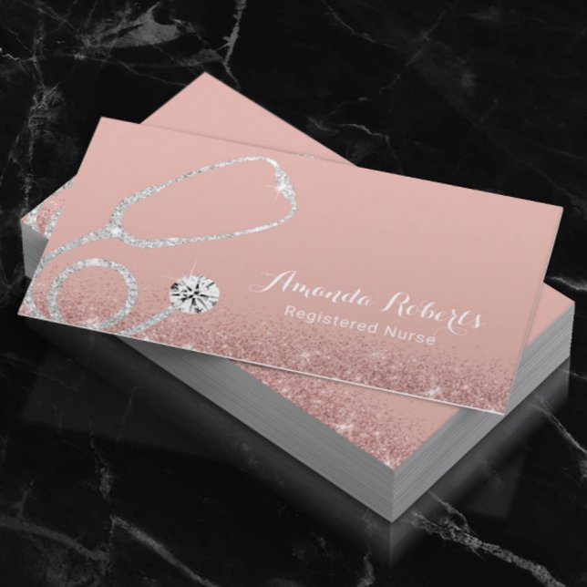 Tarjeta De Visita Enfermero Cuidador Elegante Rosa Médico Oro (Subido por el creador)