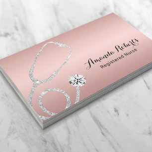 Tarjeta De Visita Enfermero Cuidador Elegante Rosa Oro Médico