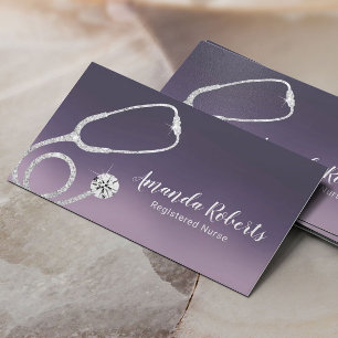 Tarjeta De Visita Enfermero Cuidador Médico Elegante Ombre Púrpura