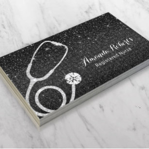 Tarjeta De Visita Enfermero Cuidador Médico Moderno Purpurina Negro