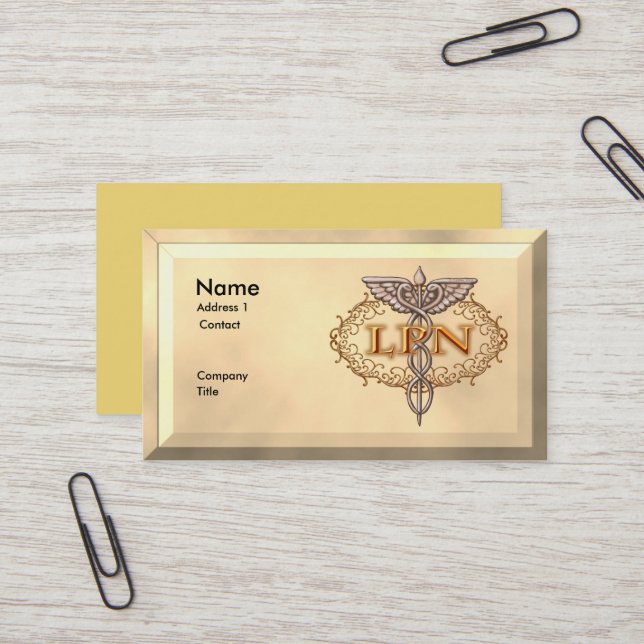 Tarjeta De Visita Enfermero de Oval Copper Caduceus LPN (Anverso/Reverso In Situ)
