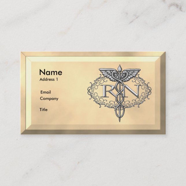Tarjeta De Visita Enfermero de Oval Silver caduceus (Anverso)