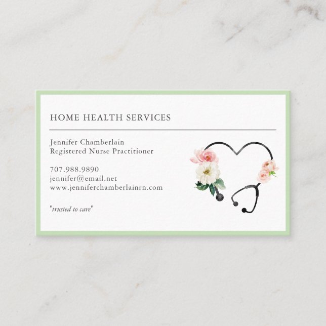 Tarjeta De Visita Enfermero de Salud en el Hogar Estetioscopio Flora (Anverso)