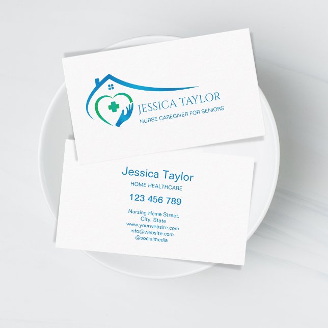 Tarjeta De Visita Enfermero registrado Proveedor de Atención de Salu (home healthcare hand with heart)