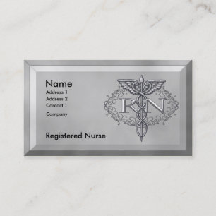 Tarjeta De Visita Enfermero RN Oval Silver Caduceus