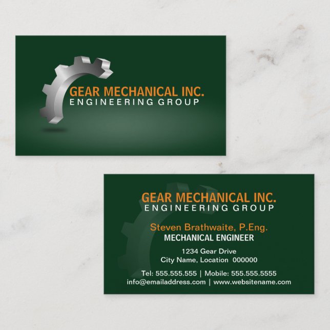 Tarjeta De Visita Engranaje Mecánico 3D (Anverso / Reverso)