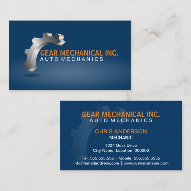 Tarjeta De Visita Engranaje Mecánico 3D (Anverso / Reverso)