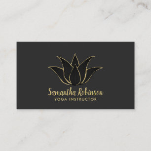 Tarjeta De Visita Enseñador de yoga Black & Gold Lotus Spa Salon