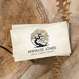 Tarjeta De Visita Enso Zen Circle Sakura Tree - Gold Cherry Blossom