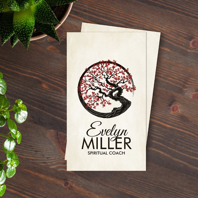 Tarjeta De Visita Enso Zen Circle Sakura Tree - Red Cherry Blossom (Subido por el creador)