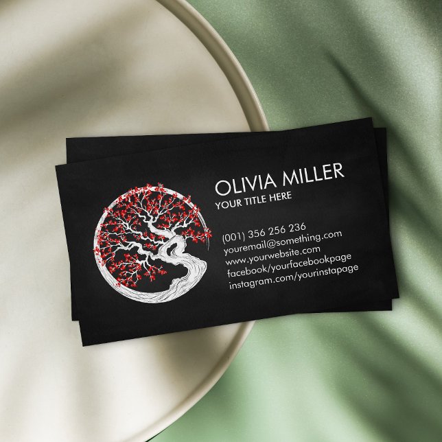 Tarjeta De Visita Enso Zen Circle Sakura Tree - Red Cherry Blossom (Subido por el creador)