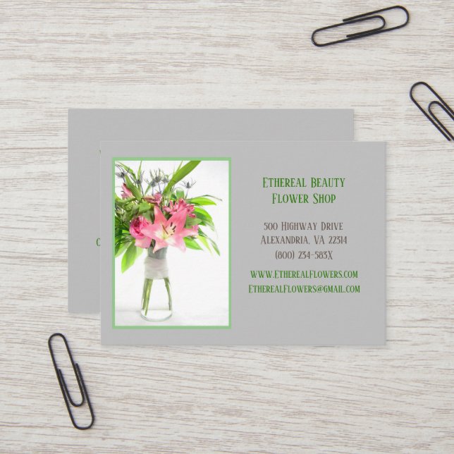 Tarjeta De Visita Entrega de flores grises (Anverso/Reverso In Situ)