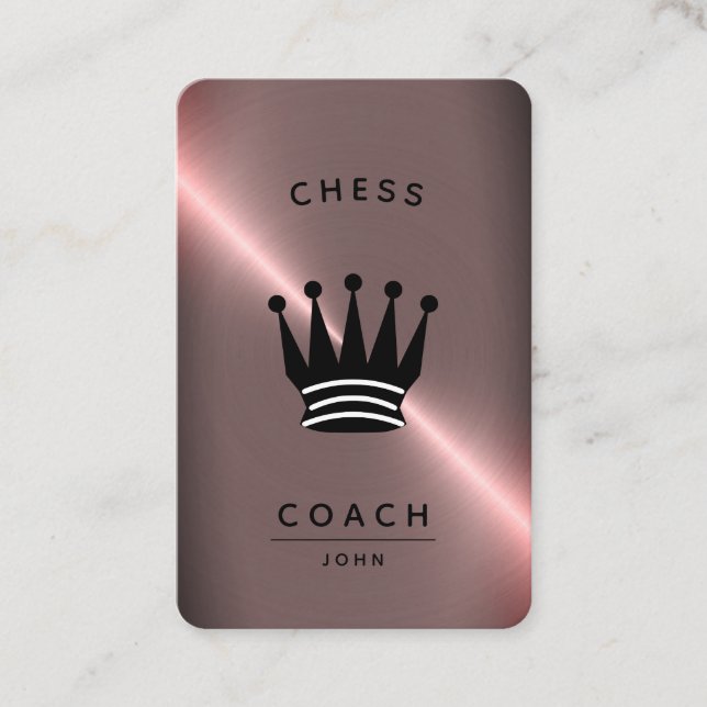 Tarjeta De Visita Entrenador de ajedrez| Faux Rosa Gold oscuro (Anverso)