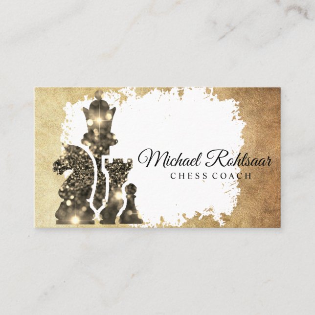 Tarjeta De Visita Entrenador de ajedrez King Metallic Gold Faux (Anverso)