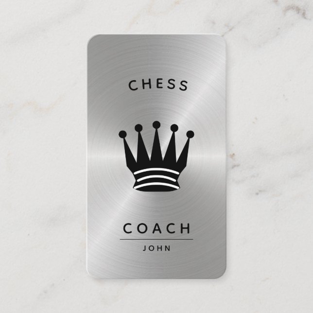 Tarjeta De Visita Entrenador de ajedrez King Metallic Silver Faux (Anverso)
