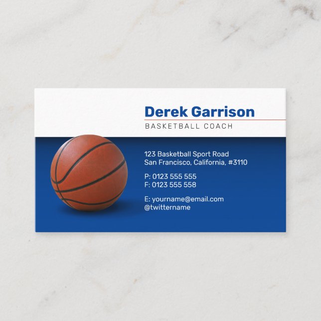 Tarjeta De Visita entrenador de baloncesto | Deporte Formación Azul  (Anverso)