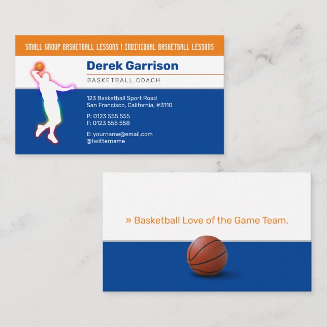 Tarjeta De Visita entrenador de baloncesto | Entrenador deportivo (Anverso / Reverso)