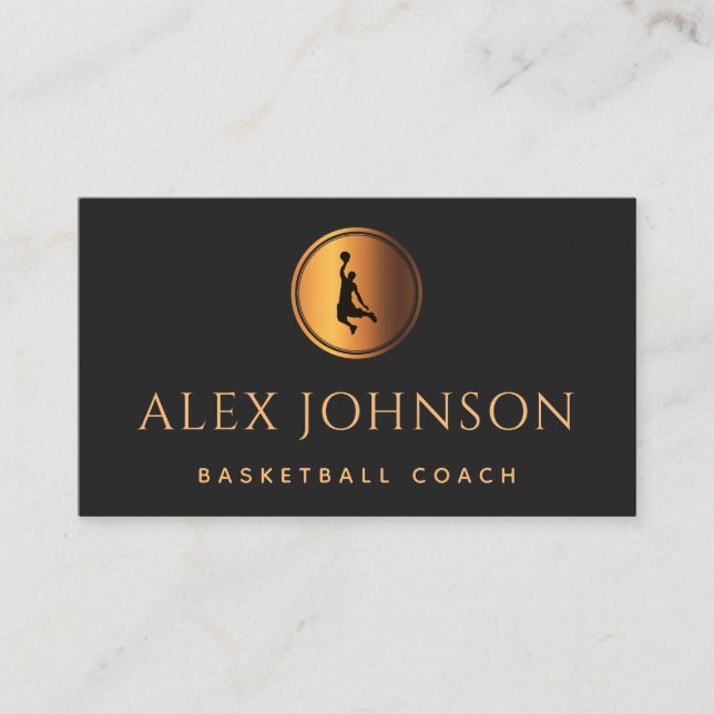 Tarjeta De Visita Entrenador de baloncesto Silhouette Elegant Gold B (Anverso)