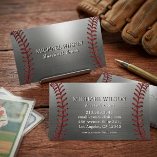 Tarjeta De Visita Entrenador de béisbol con diseño de costura roja y