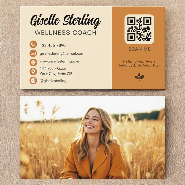 Tarjeta De Visita Entrenador de bienestar Naranja amarillo Código QR (Subido por el creador)