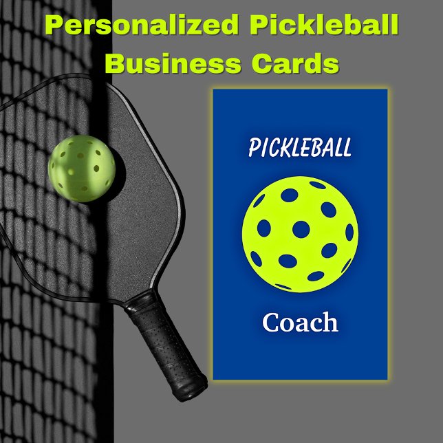 Tarjeta De Visita Entrenador de bolas de bolas de agua azul amarillo (Personalized Pickleball Business Cards)